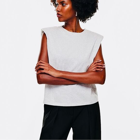 ARITZIA BABATON Shoulder Pad Tee Shirt 100% Cotton NWT Sleeveless Top - Picture 13 of 16